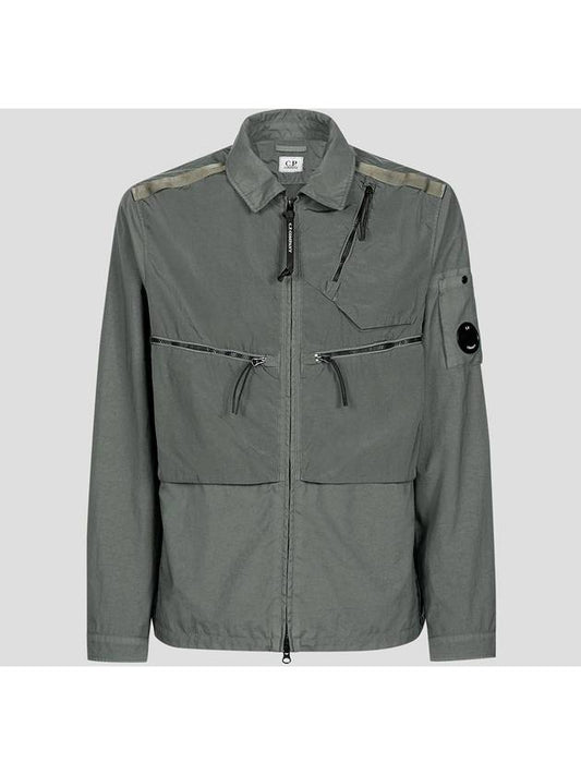 Men's Lens Waffen Garment Dye-over Zip-up Jacket Khaki - CP COMPANY - BALAAN.