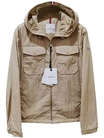 1A00085 59733 239 PLESSUR Logo Patch Hooded Zip up Jacket Beige Men s TLS 270904 - MONCLER - BALAAN 1