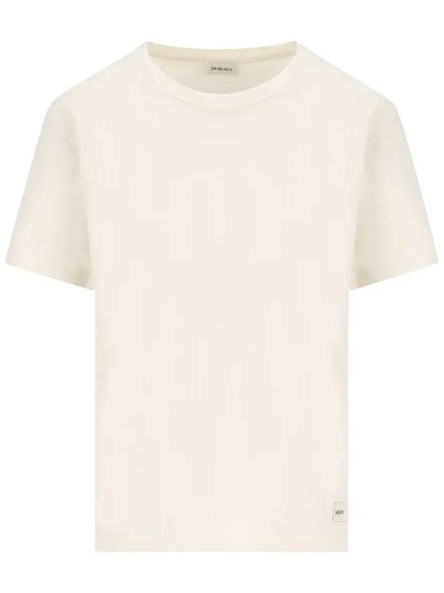 Logo Patch Crew Neck Short Sleeve T-Shirt White - SAINT LAURENT - BALAAN 1