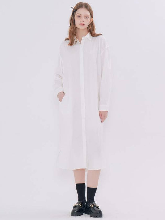 Ribbon Shirt Rayon Long Dress White - METAPHER - BALAAN 2