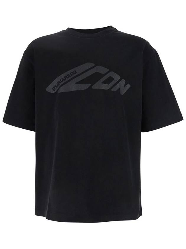 Black Crewneck T-Shirt With Icon Logo Printed On The Front In Cotton Man - DSQUARED2 - BALAAN 1