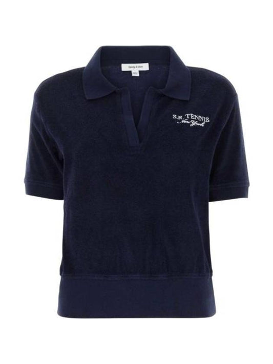 SR Tennis Terry Cloth Effect Polo Shirt Navy - SPORTY & RICH - BALAAN 1