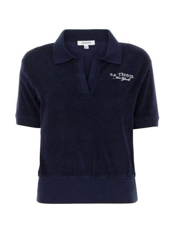 SR Tennis Terry Cloth Effect Polo Shirt Navy - SPORTY & RICH - BALAAN 1