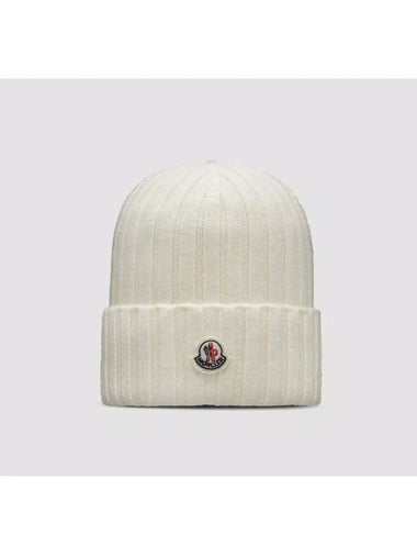 3B00036 A9327 030 Logo Patch Ivory Wool Beanie - MONCLER - BALAAN 1