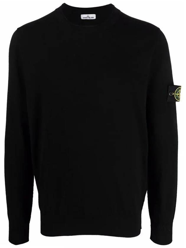 Waffen Patch Crew Neck Wool Knit Top Black - STONE ISLAND - BALAAN 2