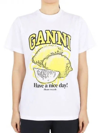 Relaxed Lemon T-Shirt Bright White - GANNI - BALAAN 2