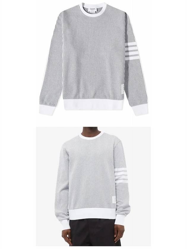 Seersucker Loopback 4 Bar Crew Neck Sweatshirt Light Grey - THOM BROWNE - BALAAN 5