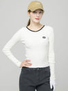 Doyou Know MC Women s Rib Tissue Color Scheme Round Neck Slim Fit White Knit DO6242KT11 - DOYOUKNOWMC GOLF WEAR - BALAAN 2