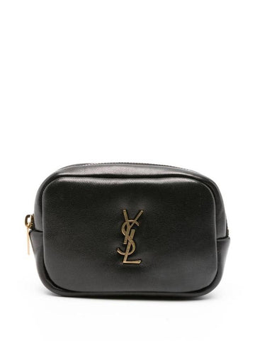 Calypso Leather Beauty Pouch Bag Black - SAINT LAURENT - BALAAN 1