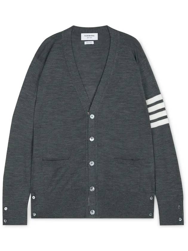 Men's Sustainable Classic Diagonal Wool Cardigan Medium Grey - THOM BROWNE - BALAAN 4