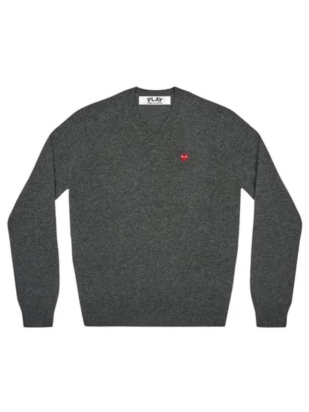 Mini Red Heart Wappen V-Neck Long Sleeve Knit Top Grey - COMME DES GARCONS - BALAAN 1