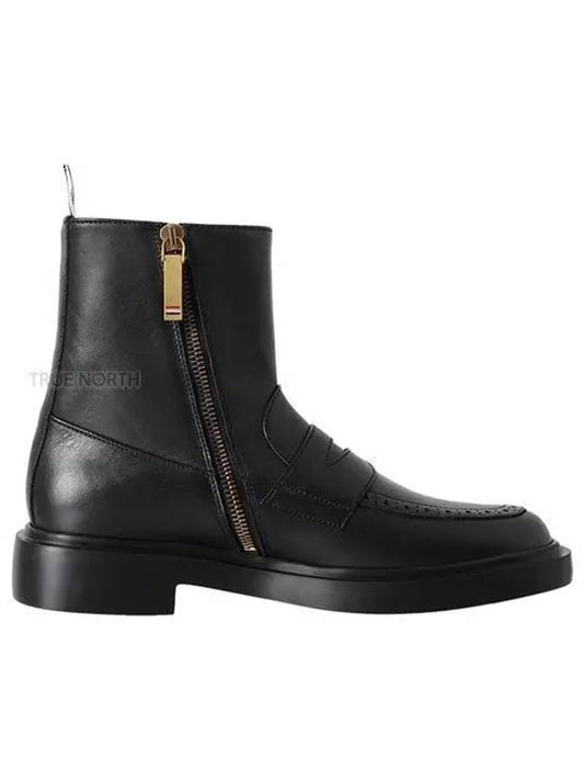 Vitello Calfskin Leather Penny Ankle Middle Boots Black - THOM BROWNE - BALAAN 2