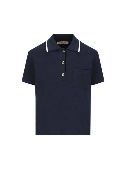 Garavani short sleeve t shirt 5B3KC57C8P9671 AI24 NAVY AVORY - VALENTINO - BALAAN 1