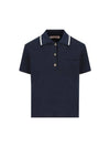 Button Details Short Sleeve Polo Shirt Navy - VALENTINO - BALAAN 1