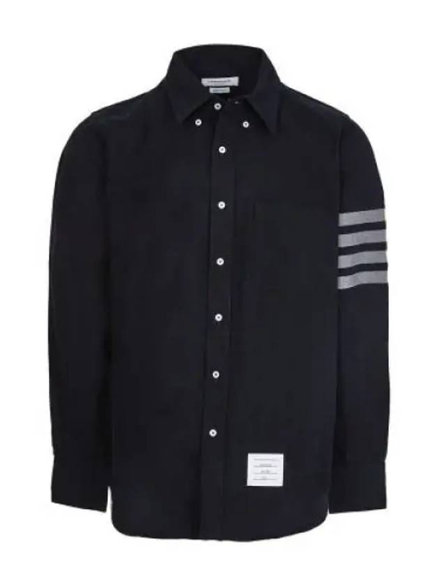 Men's Diagonal Solid Flannel Long Sleeve Shirt Navy - THOM BROWNE - BALAAN 2