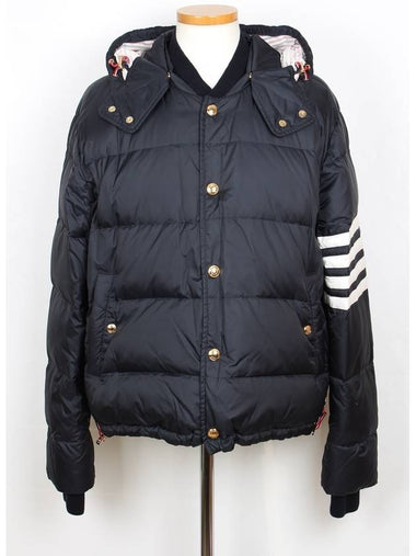 Diagonal armband hooded padded jacket 3 100 - THOM BROWNE - BALAAN 1