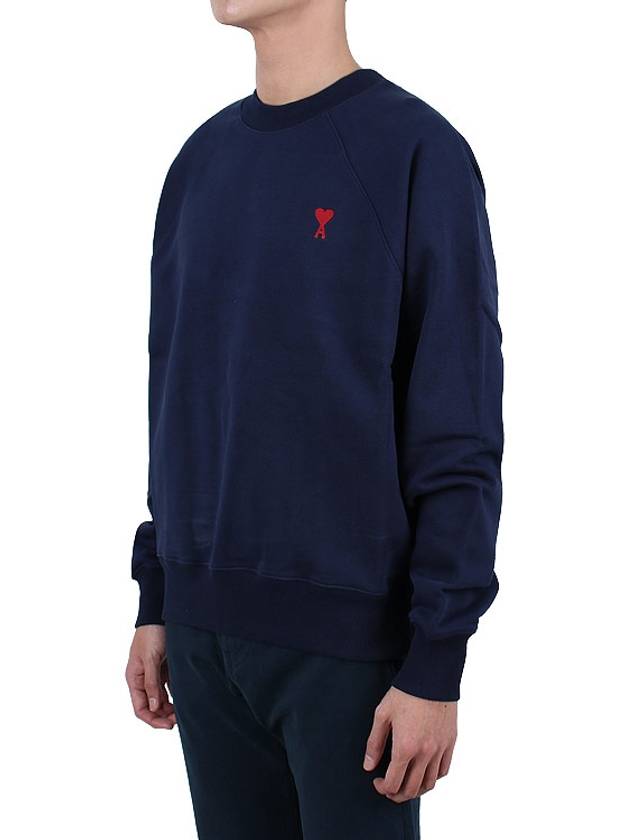 Heart Logo Organic Cotton Sweatshirt Navy - AMI - BALAAN 4