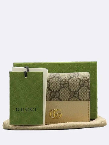 658610 Beige Leather GG Logo Supreme Canvas Marmont Card Case Half Wallet - GUCCI - BALAAN 1