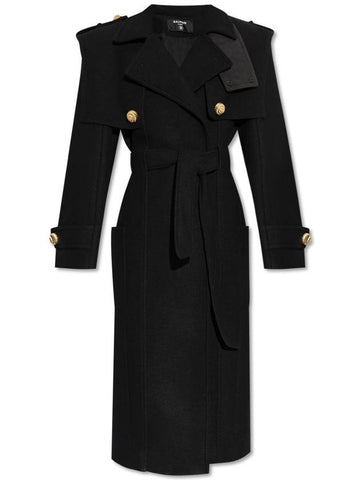 Balmain Coat With Waist Belt, Women's, Black - BALMAIN - BALAAN 1