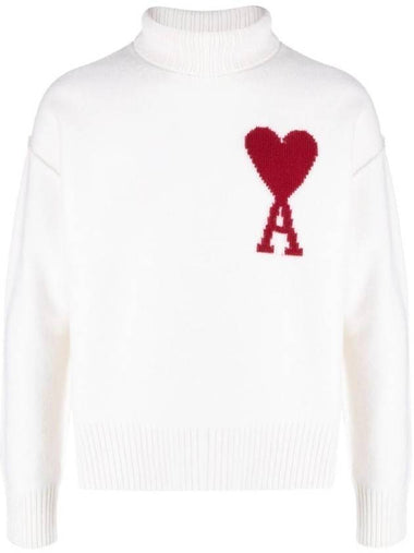 Intarsia Heart Logo Turtleneck White - AMI - BALAAN 1