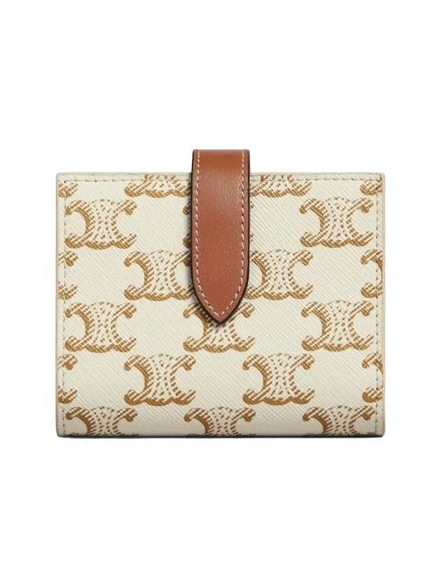 Triomphe Canvas Lambskin Small Strap Half Wallet White Tan - CELINE - BALAAN 1