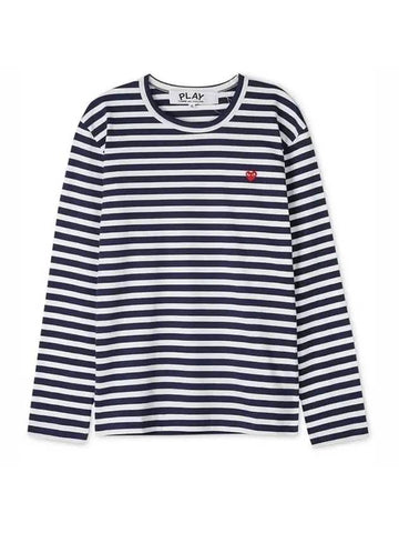 Play Small Heart Striped Long Sleeve T-Shirt Navy - COMME DES GARCONS - BALAAN 1