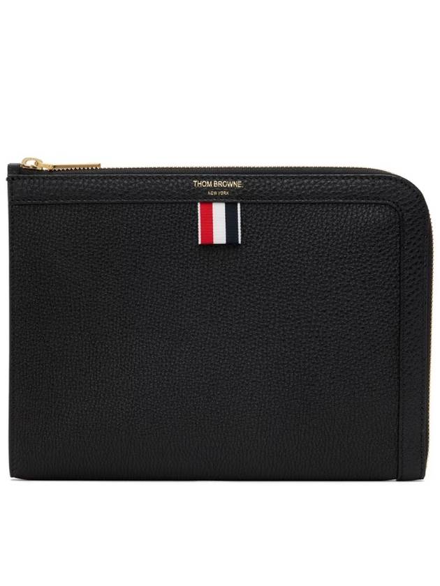 Mini Pebble Leather Gusset Clutch Bag Black - THOM BROWNE - BALAAN 3