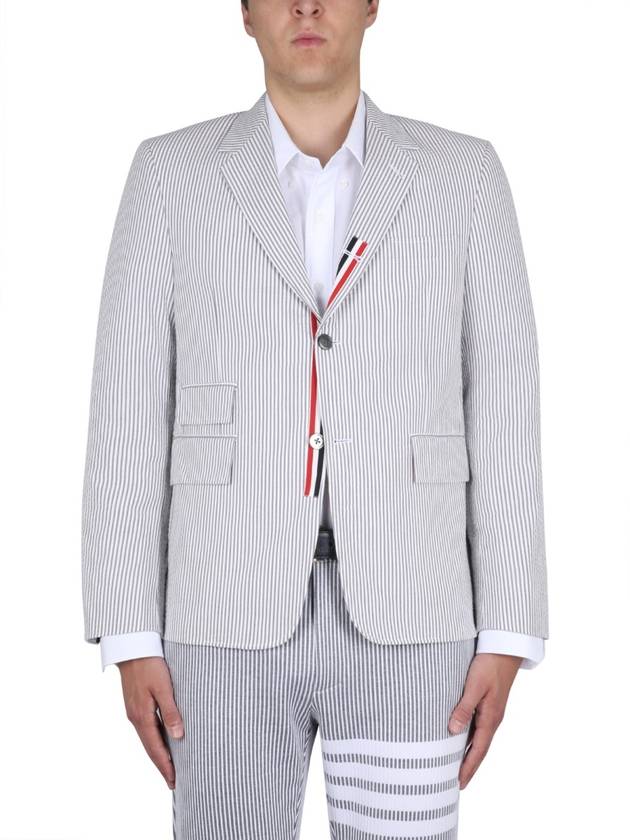 Men's Seersucker Gross Grain Jacket Medium Grey - THOM BROWNE - BALAAN 2