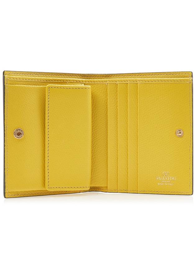 Compact V Logo Signature Calfskin Half Wallet Cedar Yellow - VALENTINO - BALAAN 11