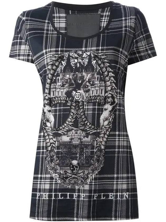 Women's Swarovski Skull Short Sleeve TShirt Black CW343475 02 - PHILIPP PLEIN - BALAAN 1