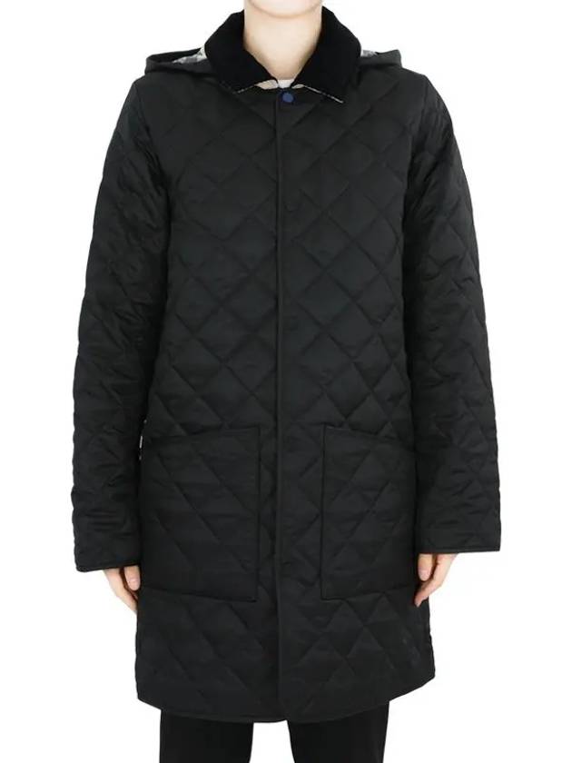 Kids Corduroy Collar Diamond Hooded Quilted Jacket Black - BURBERRY - BALAAN 3