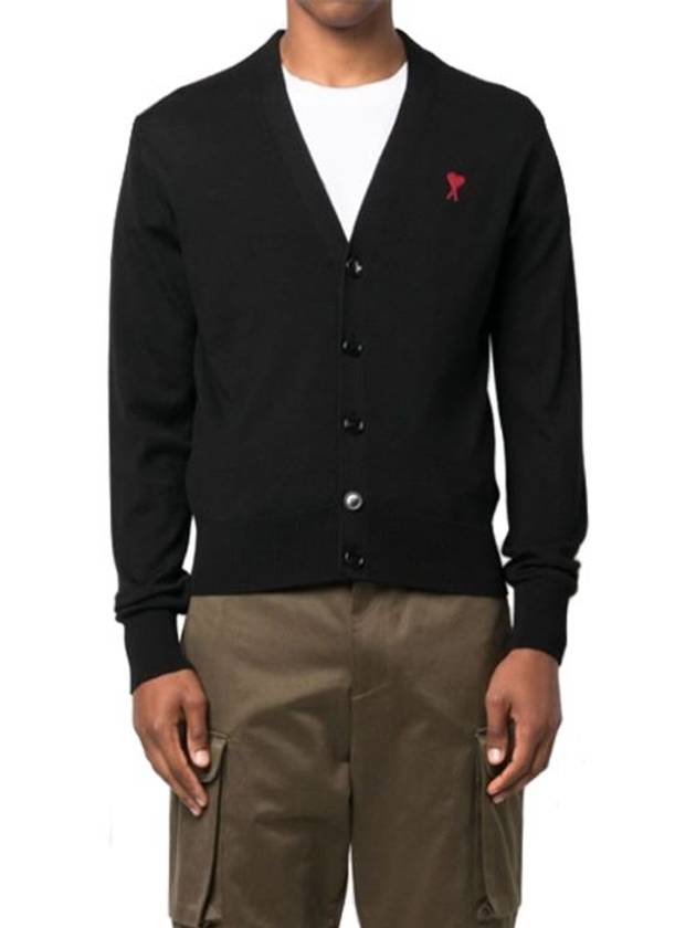 Red Heart Logo Merino Wool Cardigan Black - AMI - BALAAN 4