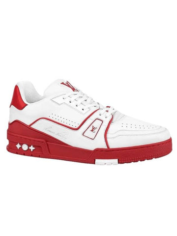 LV Trainer Low Top Sneakers White Red - LOUIS VUITTON - BALAAN 1