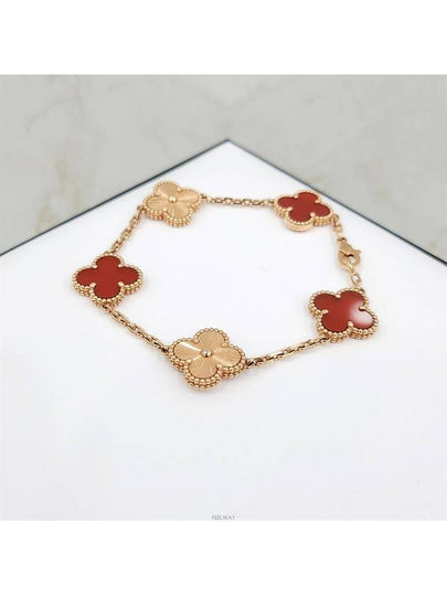 Lux You Van Cleef Alhambra Bracelet 5 Motifs 18K Rose Gold Guilloche Carnelian - VANCLEEFARPELS - BALAAN 2