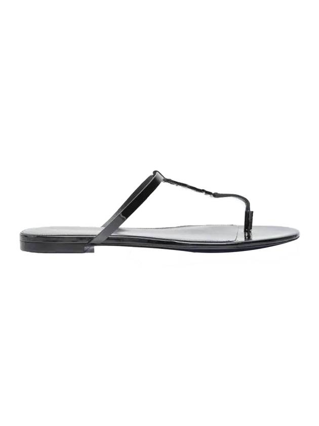 Cassandra Slide Leather Flip Flops Black - SAINT LAURENT - BALAAN 1