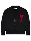 Intarsia Big Heart Logo Wool Knit Top Black - AMI - BALAAN 2