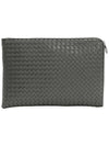 Intrecciato Weaving Zipper Clutch Bag Grey - BOTTEGA VENETA - BALAAN 2