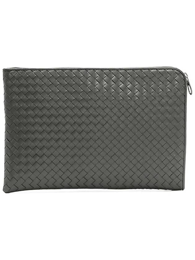 Intrecciato Weaving Zipper Clutch Bag Grey - BOTTEGA VENETA - BALAAN 3