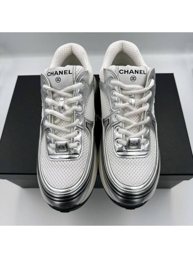 Fabric Laminated Low Top Sneakers Silver - CHANEL - BALAAN 5