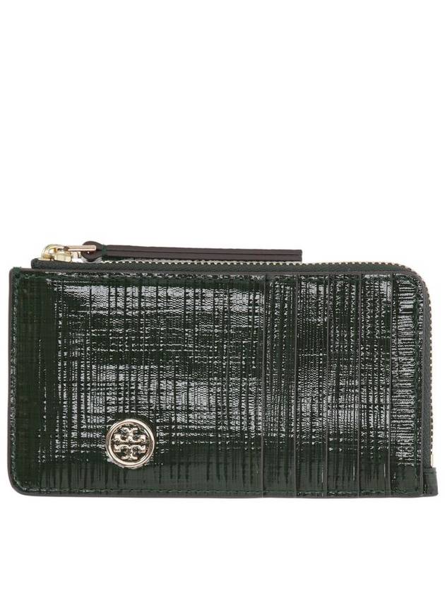 Robinson Crosshatched Zipper Card Wallet Evergreen - TORY BURCH - BALAAN 2