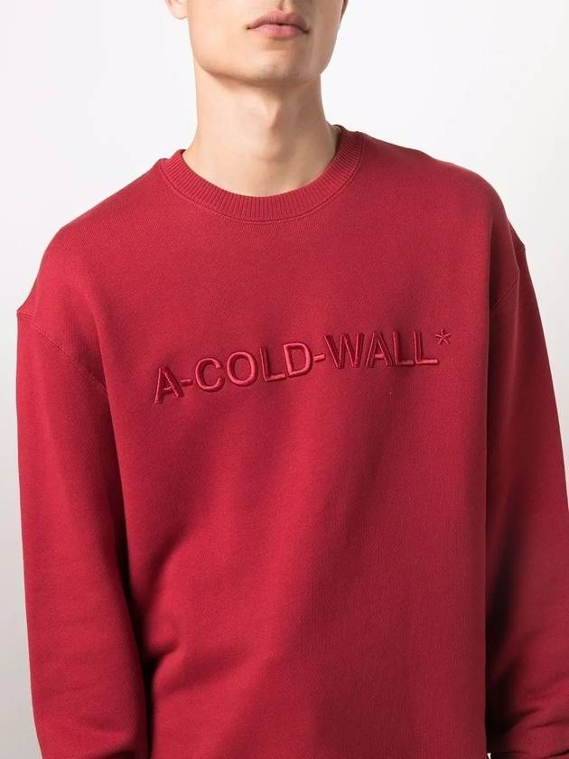 Men's lettering logo embroidery crew neck deep red sweatshirt ACWMW043 RD - A-COLD-WALL - BALAAN 4