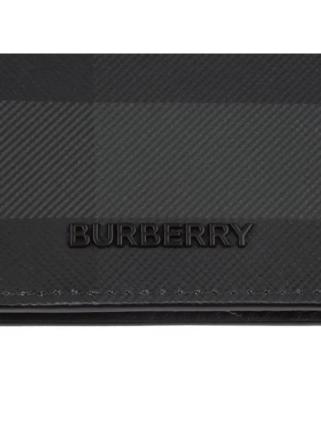 Check And Leather Half Wallet Charcoal - BURBERRY - BALAAN 6