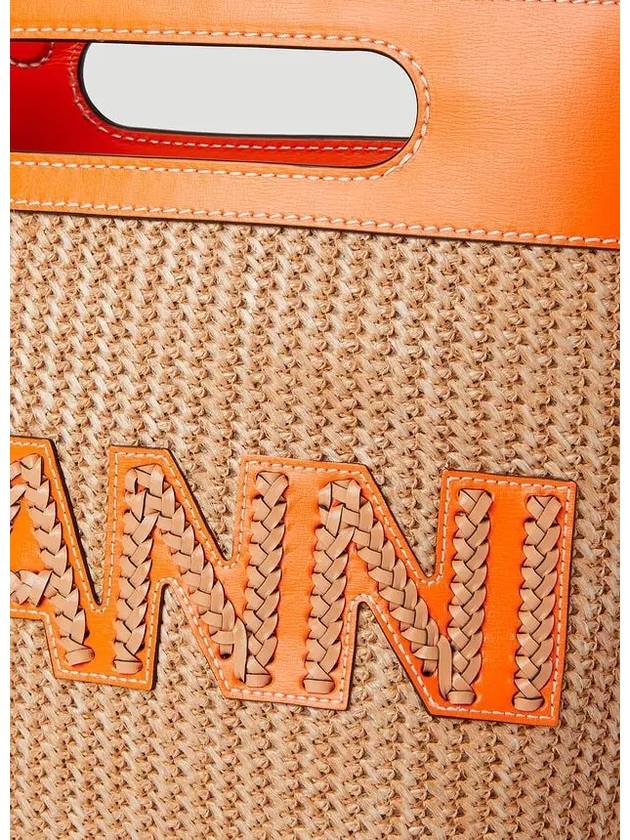 Logo Kraft Small Raffia Cross Bag Orange - GANNI - BALAAN 6