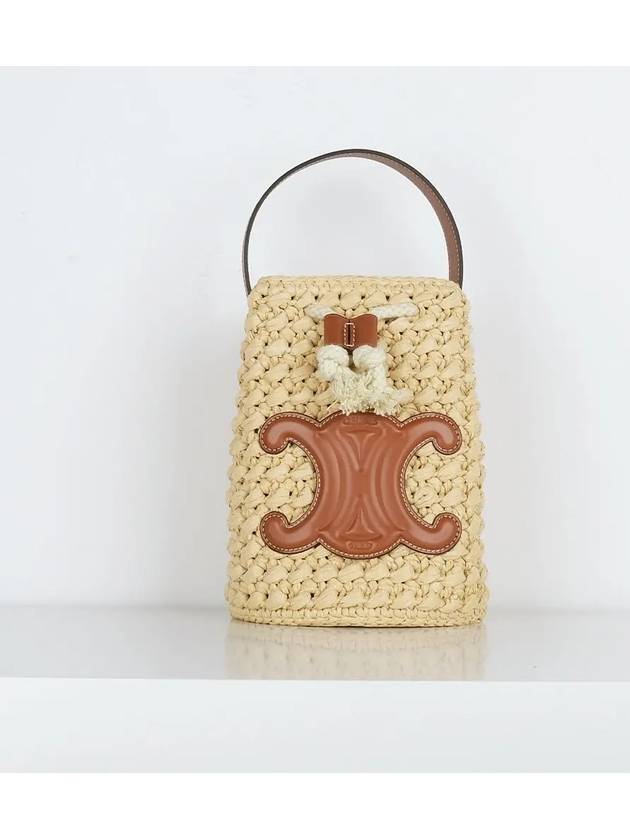 Teen Drawstring Raffia Calfskin Bucket Bag Natural Tan - CELINE - BALAAN 3