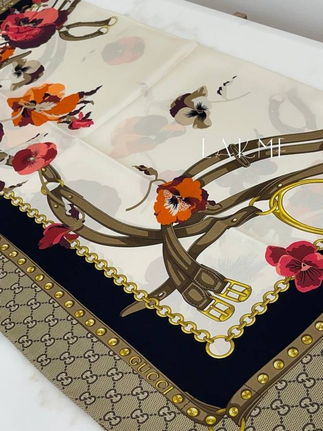 GG Flower Square Silk Scarf - GUCCI - BALAAN 5