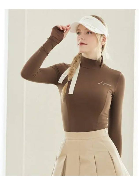 Women s Golf Wear Brushed Slim Polar T Shirt Brown - J JANE - BALAAN 1