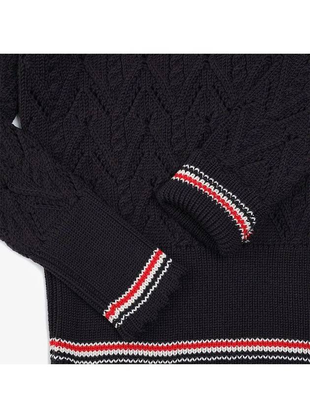 Women's Pointel Cable Merino Wool Pullover Knit Top Navy - THOM BROWNE - BALAAN 4