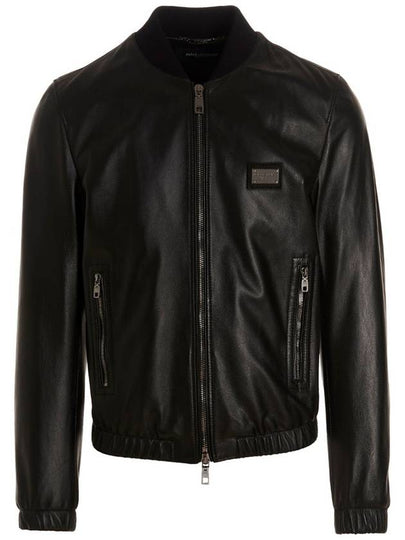 Men's Brand Tag Leather Jacket Black - DOLCE&GABBANA - BALAAN 2