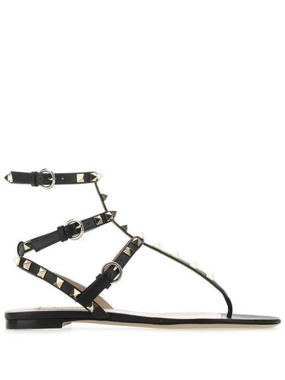 Women's Rockstud Leather Sandals Black - VALENTINO - BALAAN 2