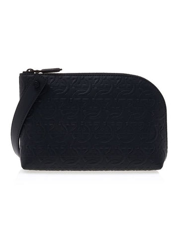 Gancini Leather Clutch Bag Black - SALVATORE FERRAGAMO - BALAAN 1